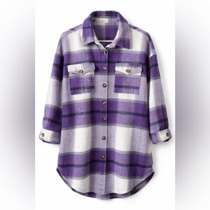 Purple Plaid Shacket XL | Oversized Flannel Shirt Jacket